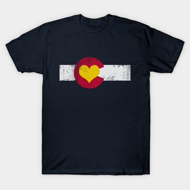 Colorado Flag Heart Sun Retro Fade T-Shirt by E